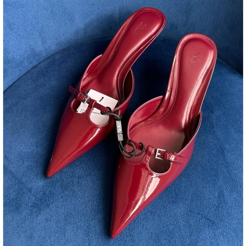 ZARA Burgundy Patent Pointed Toe Slip-On Heeled Mules NWT – Size 6.5 & 8 - Picture 7 of 16
